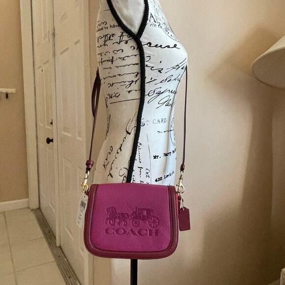 Coach Crossbody bag Leather Maroon Pink Carriage Embossed Logo Sophisticated - Picture 9 of 12